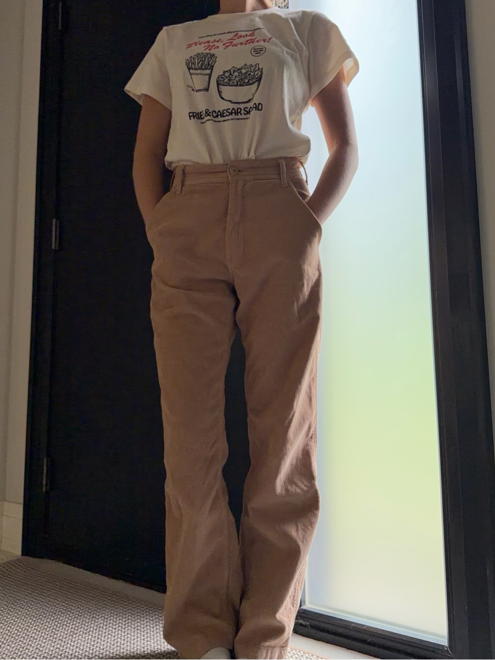 Brandy Melville High-Rise Baggy Straight Leg Cords in Tan
